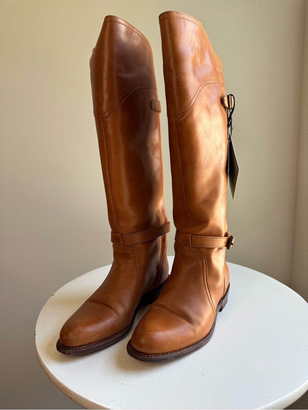 Frye Tall Leather Riding Boots - Cognac Brown